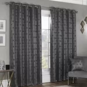 Emma Barclay - Hartford Geometric Woven Thermal Blackout Lined Eyelet Curtains, Charcoal, 46 x 54 Inch