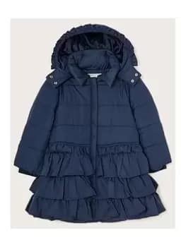 Monsoon Girls Multi Tier Padded Coat - Navy, Size 5-6 Years, Women