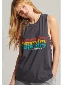 Superdry Vintage Cali Stripe Vest -grey, Grey, Size 12, Women