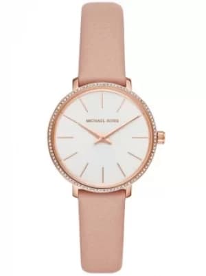 Michael Kors Ladies Pyper Rose Gold Plated White Dial Pink Leather...