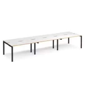 Bench Desk 6 Person Rectangular Desks 4200mm With Sliding Tops White/Oak Tops With Black Frames 1200mm Depth Adapt