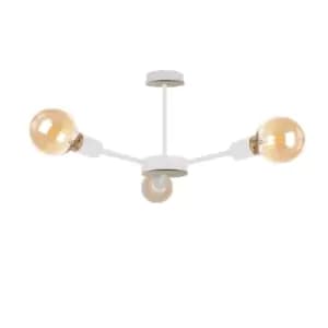 Sun Multi Arm Semi Flush Ceiling Light Wood, White, 40cm, 3x E27
