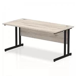 Impulse 1600 x 800mm Straight Desk Grey Oak Top Black Cantilever Leg