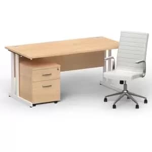 Impulse 1600 x 800 White Cant Office Desk Maple 2 Dr Mobile Ped &