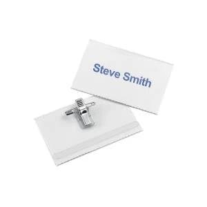 Office Name Badge Landscape with Combi Clip 54x90mm Pack 50 936685