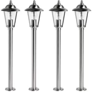 4 PACK Outdoor Post Lantern Light Polished Steel Garden Gate Wall Path Lamp LED