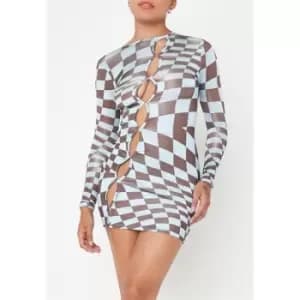 Missguided Checkerboard Cut Out Slinky Mini Dress - Multi