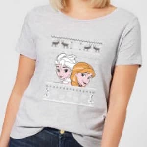 Disney Frozen Elsa and Anna Womens Christmas T-Shirt - Grey - 3XL