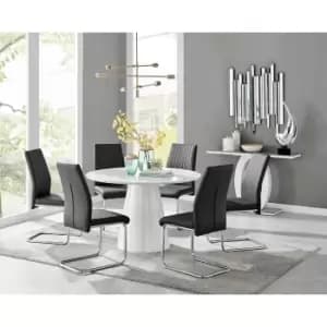 Furniture Box Palma White High Gloss Round Dining Table and 6 Black Lorenzo Chairs