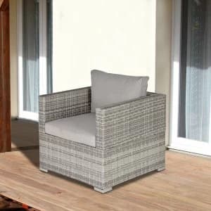 Outsunny Outdoor Patio Furniture Single Rattan Sofa Chair Padded Cushion All Weather for Garden Poolside Balcony Grey
