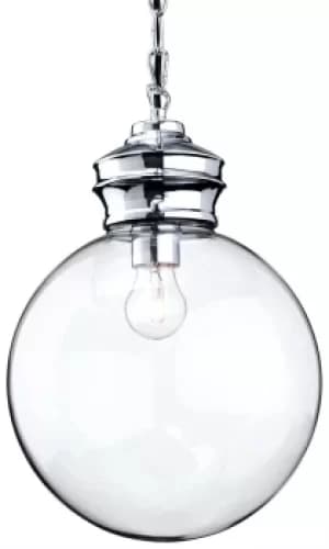 Omar 1 Light Globe Ceiling Pendant Chrome, Clear Glass, E27