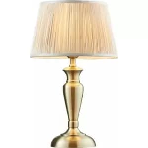 Table Lamp Antique Brass Plate & Oyster Silk 60W E27 Base & Shade e10533
