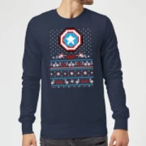 Marvel Avengers Captain America Pixel Art Christmas Sweatshirt - Navy - L