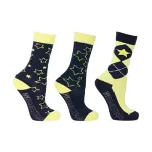 Hy Childrens/Kids Stella Socks Set (Pack of 3) (8 UK Child-12 UK Child) (Navy/Yellow)