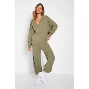 I Saw It First Collared Knitted Jogger Set - Green