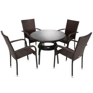 Charles Bentley 5 Piece Metal and Rattan-Effect Dining Set - Dark Brown
