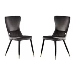 New York LUX Upholstered Dining Chairs with Gold end Caps - Set of 2 - Dark Grey - Dark Grey