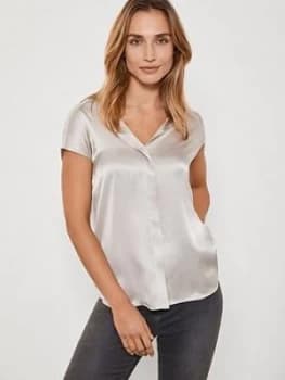 Mint Velvet Beige Silk Satin Front Top - Neutral