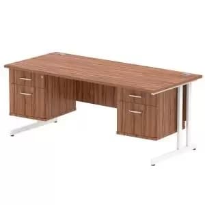 Impulse 1800 Rectangle White Cant Leg Desk WALNUT 2 x 2 Drawer Fixed