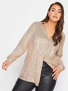 Yours Sequin Shirt, Gold, Size 16, Women