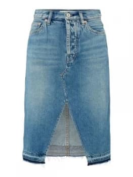 Free People Knee Length Denim Midi Skirt Blue