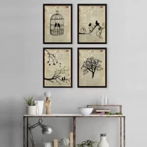 SET_077 Multicolor Decorative Framed Painting (4 Pieces)