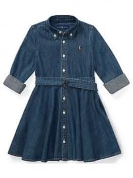 Ralph Lauren Girls Classic Belted Denim Shirt Dress - Indigo, Size 10 Years, Women