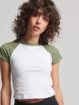 Superdry Vintage Organic Baseball Top - Green, Size 16, Women