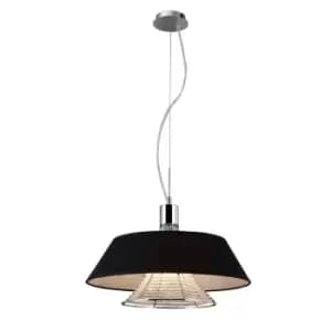Davina Ceiling Pendant with Black Shade 3 Light Polished Chrome, Crystal