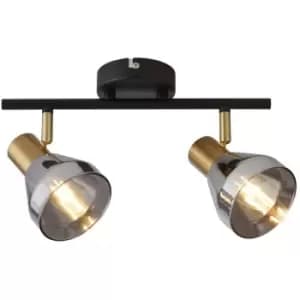 Netlighting Westminster 2 Light Spotlight, Black, Satin Brass & Smoked Glass