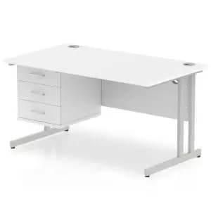 Impulse 1400 Rectangle Silver Cant Leg Desk White 1 x 3 Drawer Fixed