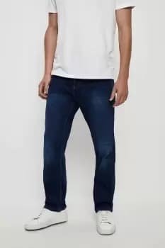 Mens Straight Leg Mid Blue Belted Jeans