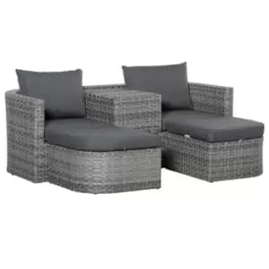 Outsunny 3pc Outdoor PE Rattan Sofa Set w/ Side Table, Large Daybed and Cushion - Mixed Grey