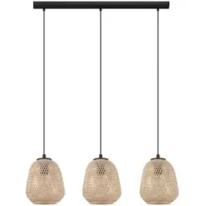 Netlighting Dembleby 3 Lamp Straight Bar Pendant Ceiling Light Black - EG43262