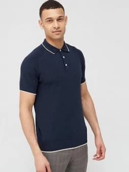 Selected Homme Knitted Short Sleeve Polo Shirt - Navy