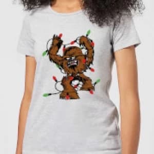 Star Wars Tangled Fairy Lights Chewbacca Womens Christmas T-Shirt - Grey - 3XL