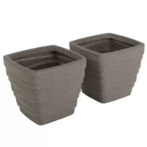 Charles Bentley Pair Of Trojan Square Granite Planters (dia. 33Cm)