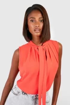 Hammered Tie Neck Woven Blouse