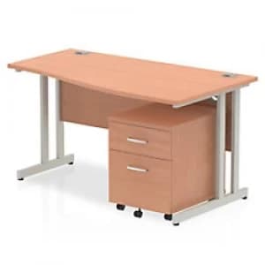 Impulse 1400 Right Hand Wave Cantilever Workstation 500 Two Drawer Mobile Pedestal Bundle Beech