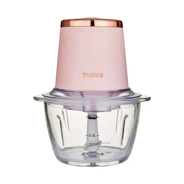 Tower Cavaletto 350W 1L Glass Mini Chopper Pink & Rose Gold UK Plug