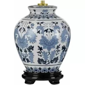 Table Lamp Oriental Patterned Wooden Base Shade Not Inc Blue & White LED E27 60w