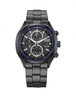Citizen Citizen Calibre B612 Black Chronograph Dial Blue Detailing Black Bracelet Mens Watch