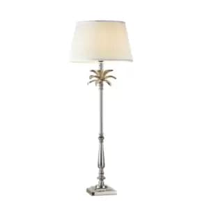Table Lamp Polished Nickel & Vintage White Silk 60W E27 Bedside Light