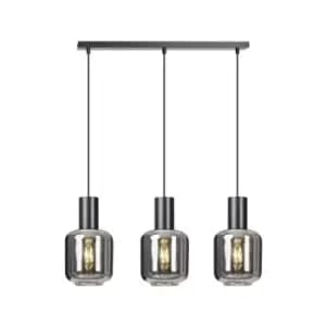 Ingvar Black Bar Pendant Ceiling Light with Graphite Glass Shades, 3x E14