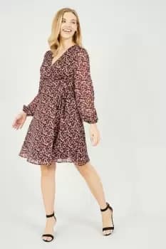 Burgundy Lurex Leopard Wrap Dress