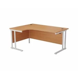 TC Office Start White Cantilever Frame Left Hand Crescent Desk 1600x1200mm, Beech