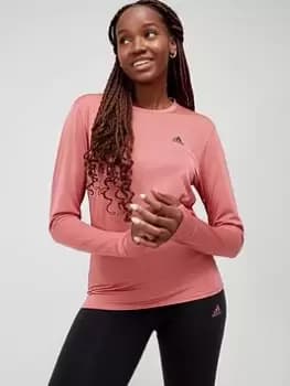 adidas Run Icons 3 Bar Long Sleeve T-Shirt - Red, Size S, Women