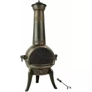 Fire pit with chimney made of cast iron - outdoor fire pit, backyard fire pit, patio fire pit - grey