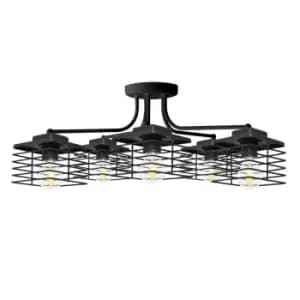 Edison Multi Arm Semi Flush Ceiling Light Black 65cm