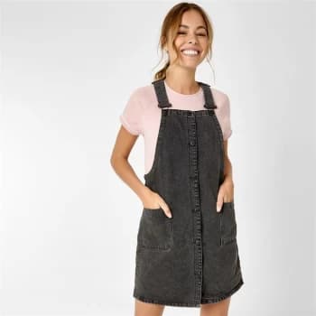 Jack Wills Eddie Denim Pinafore Mini Dress - Black